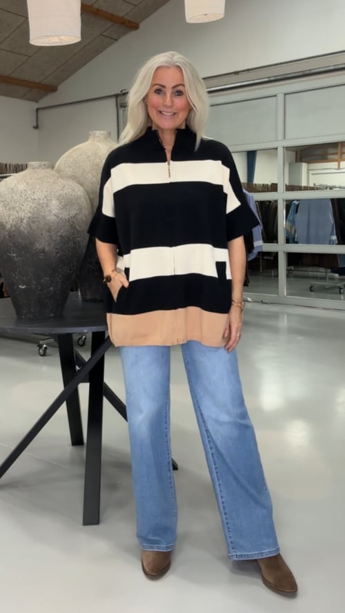 Inger viscose cardigan. Creme/camel/black. Onesize 38-48. (2)