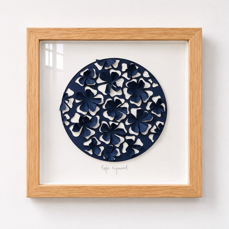 20x20, 3D papercut, midnatsblå, indrammet 