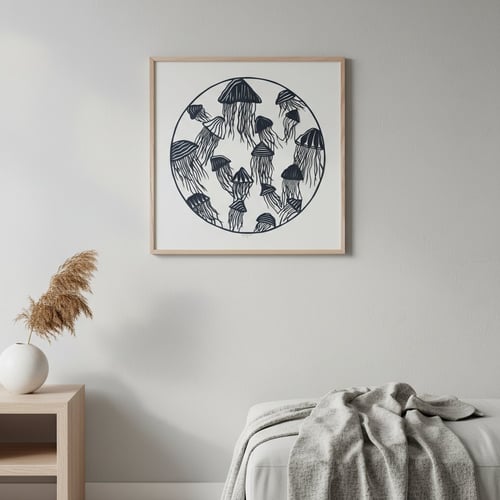 50x50cm "Hav af gopler" papercut, indrammet 