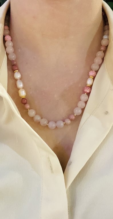 Rosakvarts og Rhodonit halskæde billede 2