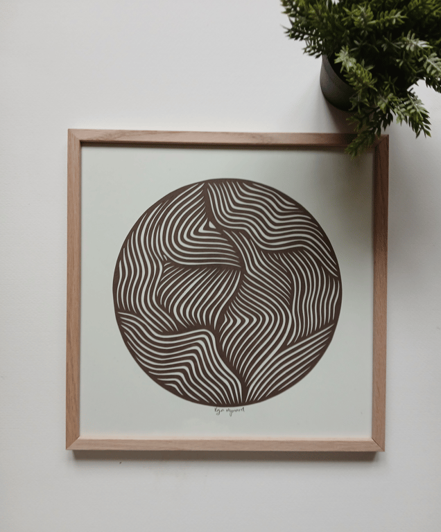 30x30cm papercut, støvet brun, indrammet  (2)