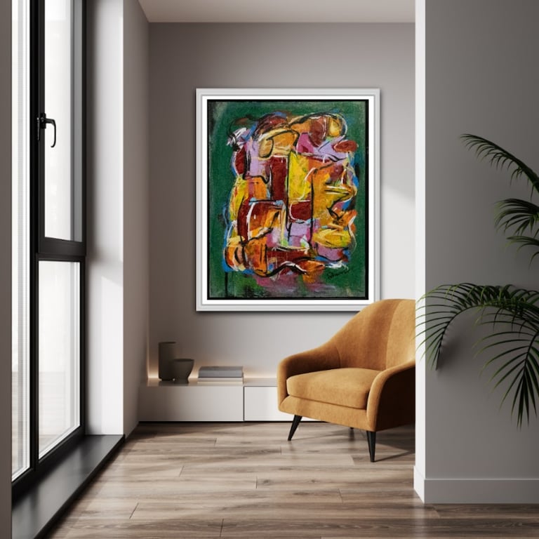 #1115 Unikt Kunstmaleri 80X100 cm inkl. sort ramme billede 5