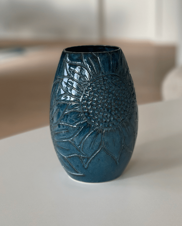 Solsikkevase, havblå - 18 cm
