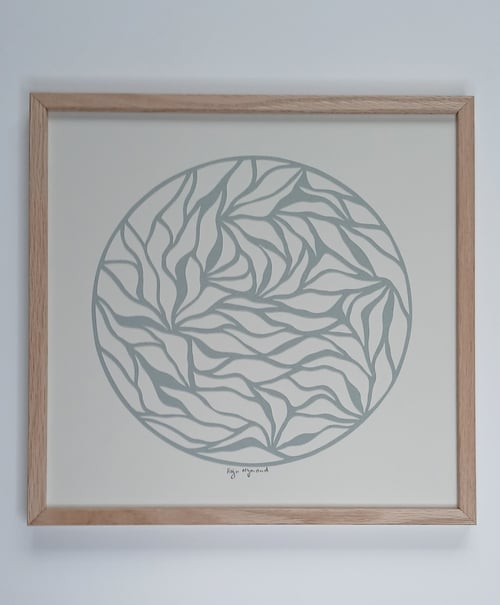 30x30cm papercut, blågrå, indrammet