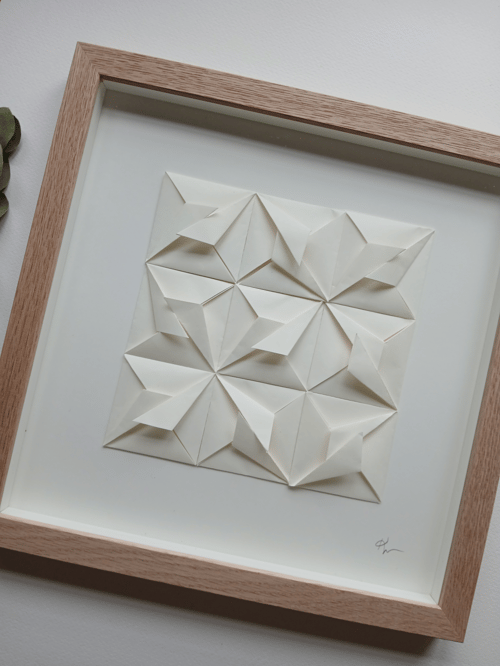 30x30cm foldet værk, naturhvid, indrammet