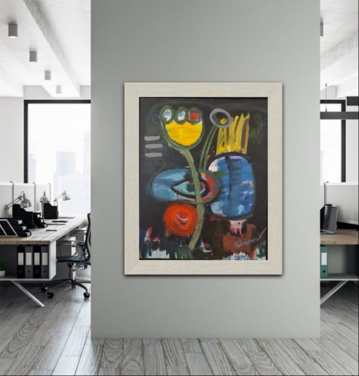 #1108 Maleri 80X100 cm med sort ramme billede 3