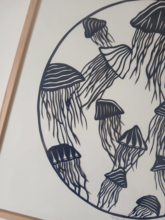 50x50cm "Hav af gopler" papercut, indrammet  (5)