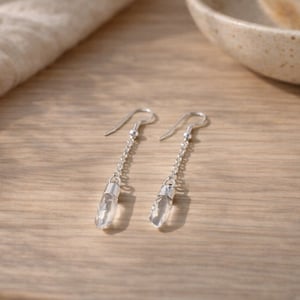 Kvarts Spids Øreringe Kæde i Sølvbelægning – produktbillede