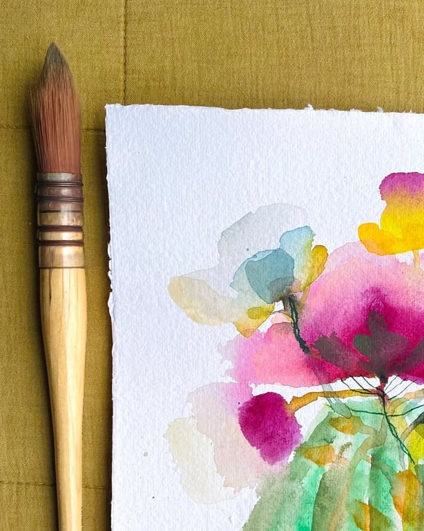 Grøn stribede vase - original akvarel billede 2