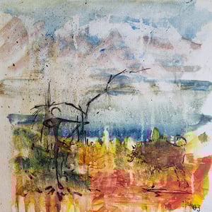 Landskab med figur akryl på lærred 30 x 30 cm – produktbillede