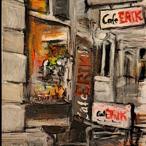 Cafe Erik. Maleri på papir 18,6x21 – produktbillede