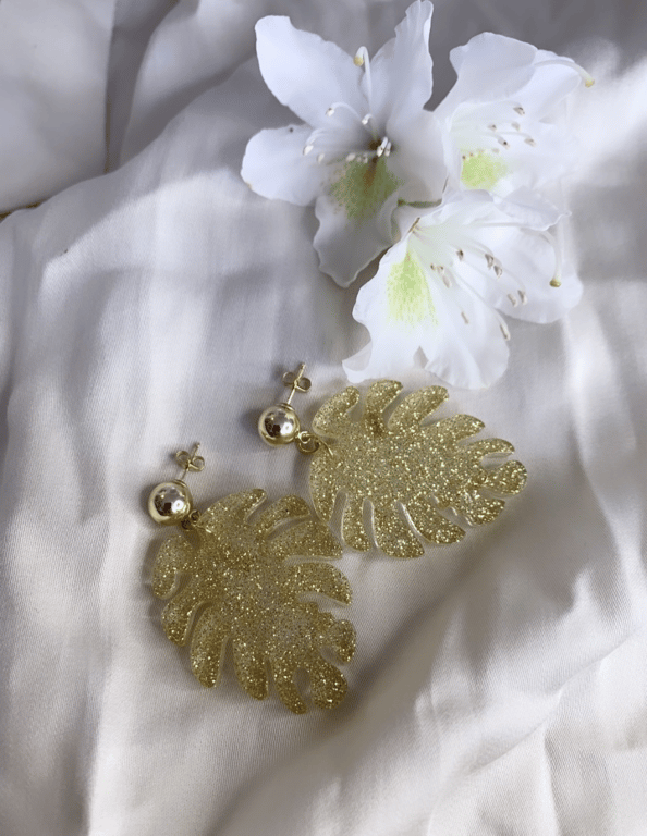 Big glitter leaf guld