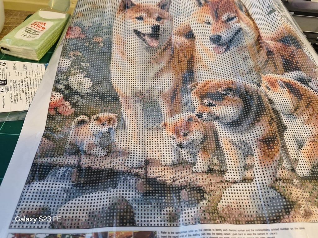 Her er der et rigtig pænt forårs billede med nogle søde hunde og hunde valpe den er 40×40 