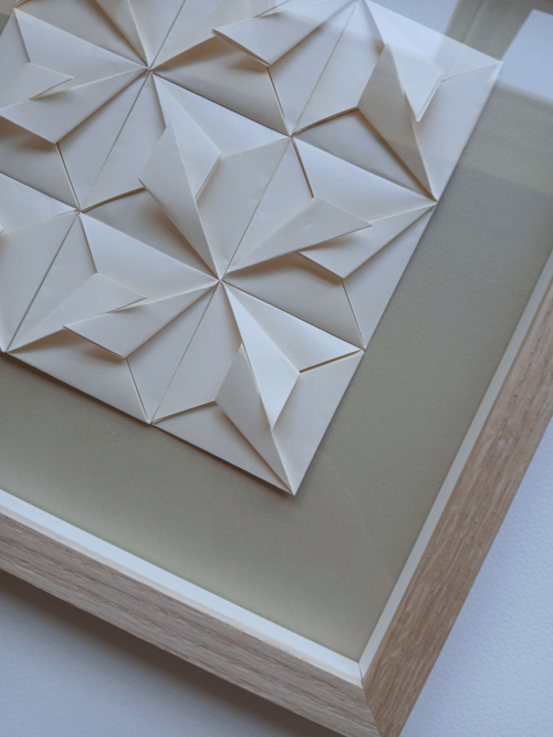 30x30cm foldet værk, champagne, beige, indrammet (3)