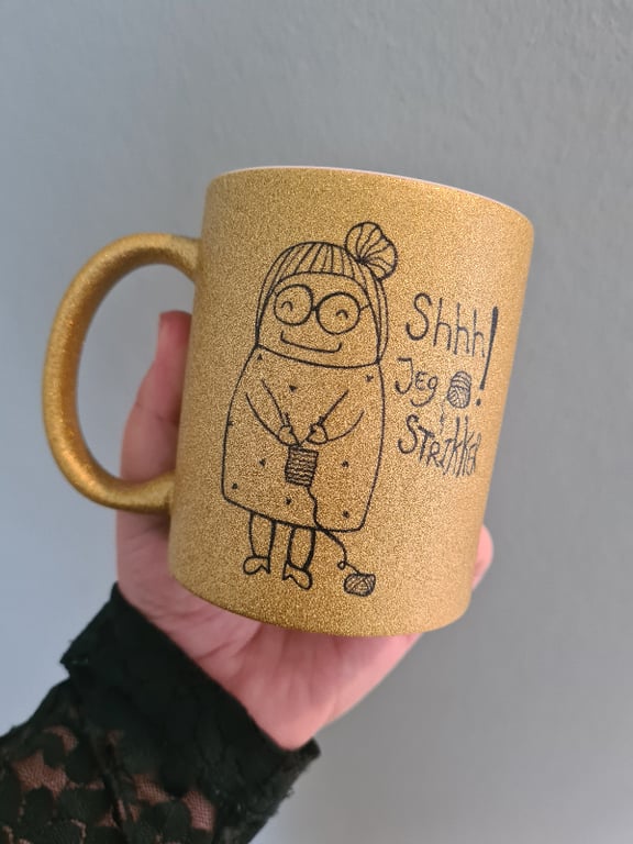 Krus: shhh jeg strikker Guld Glimmer billede 2