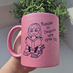 Krus: reading is dreaming with open eyes Pink Glimmer – produktbillede