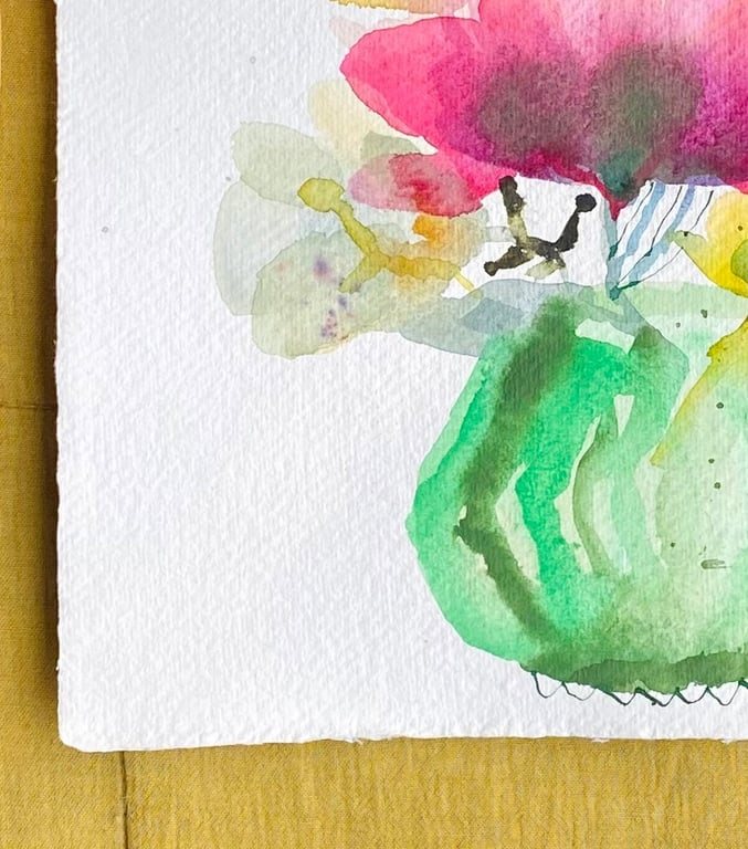 Grøn stribede vase - original akvarel billede 4