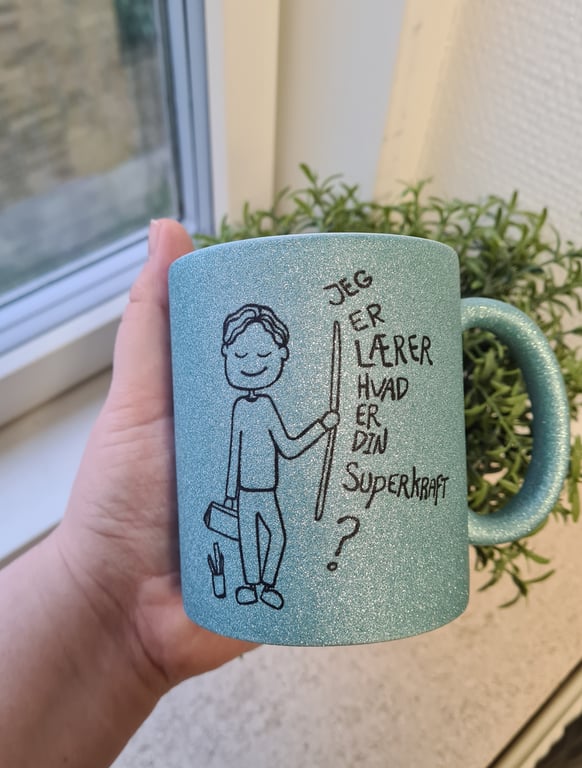 Krus: Jeg er Lærer, Hvad er din superkraft (kort hår) Lys blå glimmer