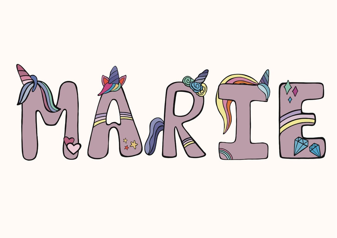 Plakat med Navn: ABC UNICORN  NAVNE-PLAKAT (ROSA Skrift, beige baggrund) billede 4