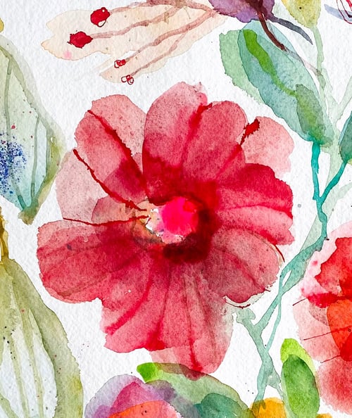 Flyvende pærer og vilde blomster #2- original akvarel (6)