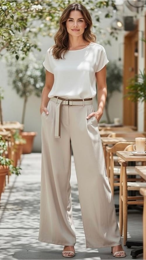 Noelle wide klassisk pants, Beige. Onesize 36-46. (2)