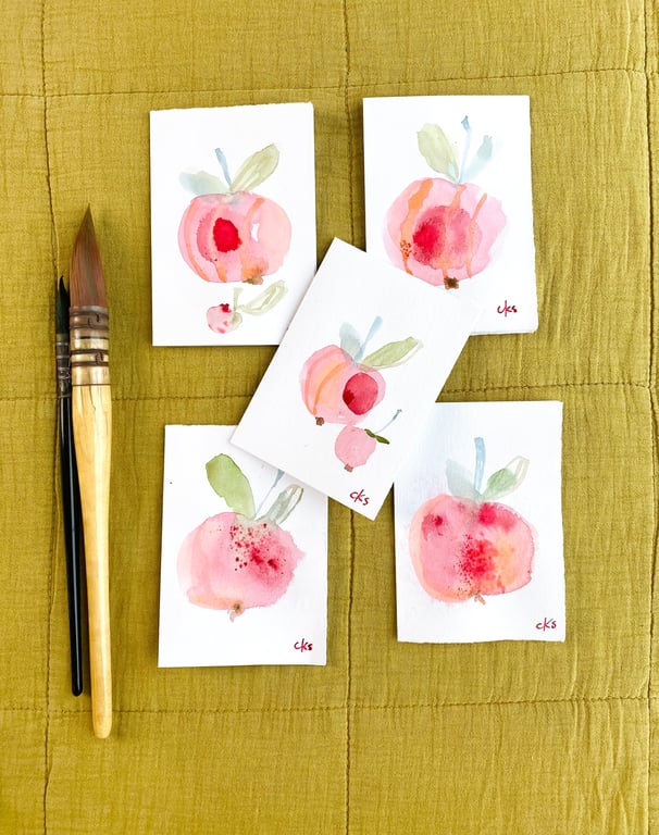 Kollektion på 5 små kort - æble