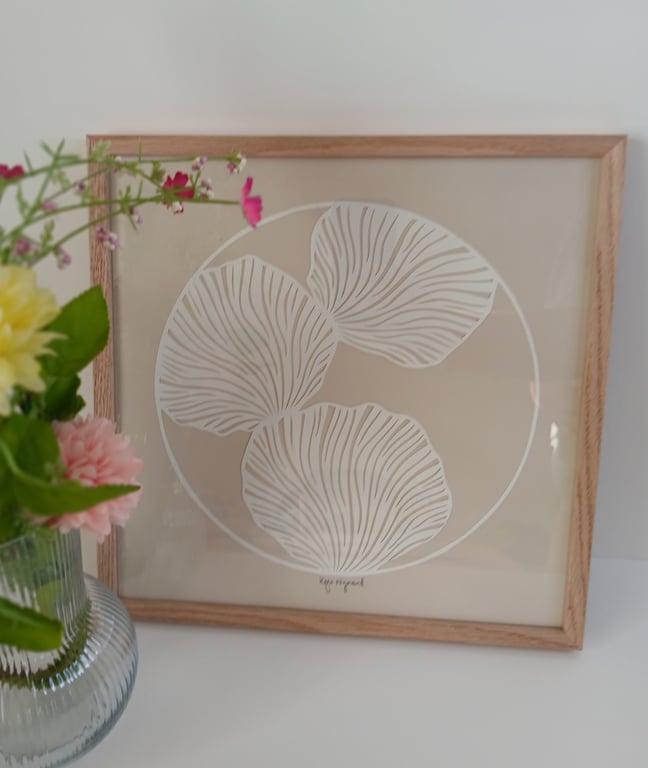 30x30cm papercut, lys beige, indrammet  (7)