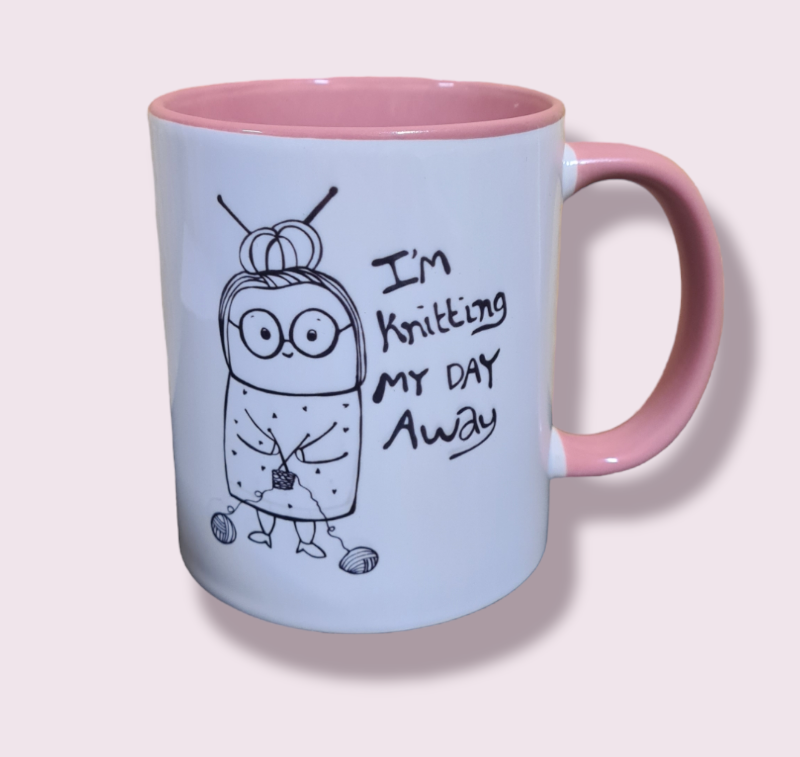 Krus: im knitting my day away Rosa billede 2