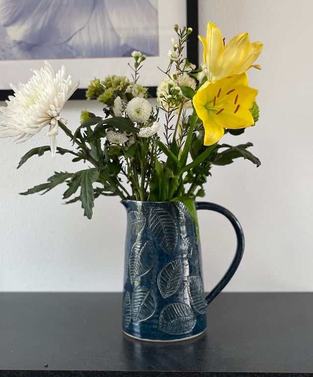 Kande, havblå med dekoration - 1,5 liter billede 2