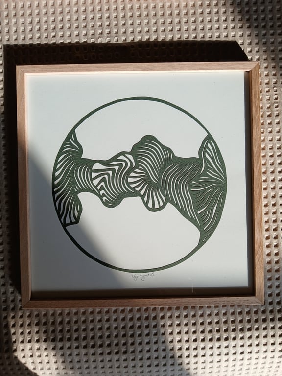 30x30cm papercut, mørkegrøn, indrammet (3)
