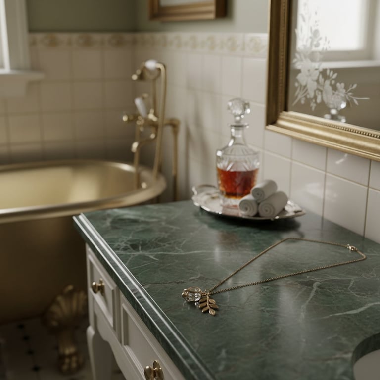 Halskæde med forgyldt blad og flot glas pendant. billede 2