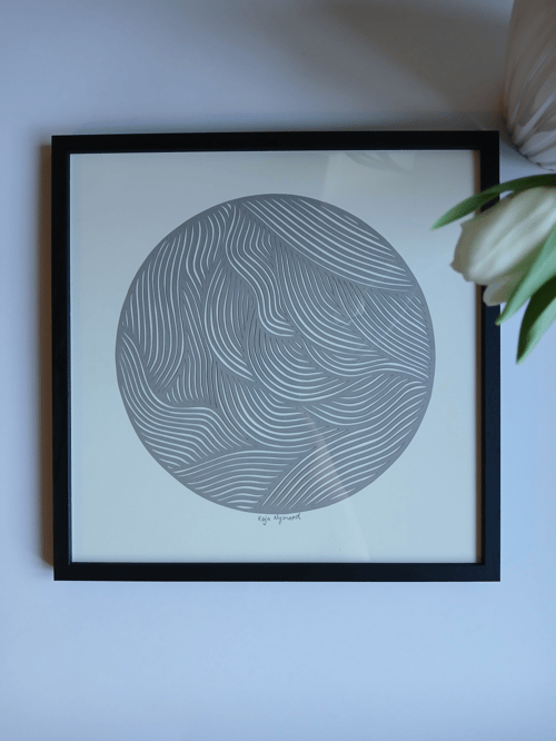 30x30cm papercut, grå, Indrammet 