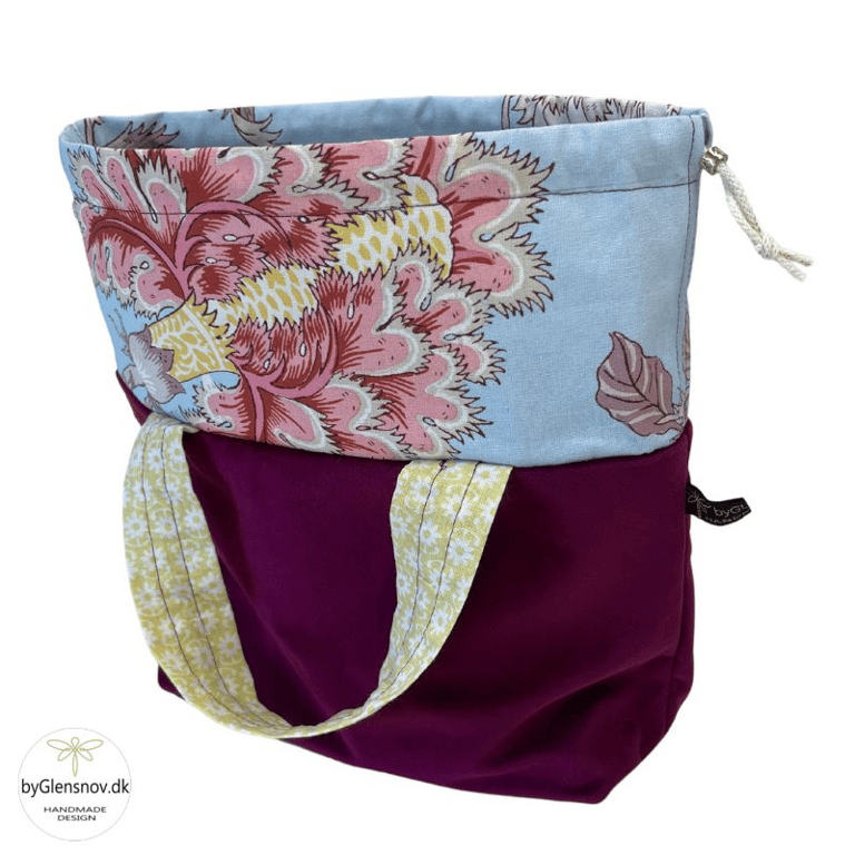 Strikkeprojekt taske - Velour Fuchsia/Storblomst billede 4