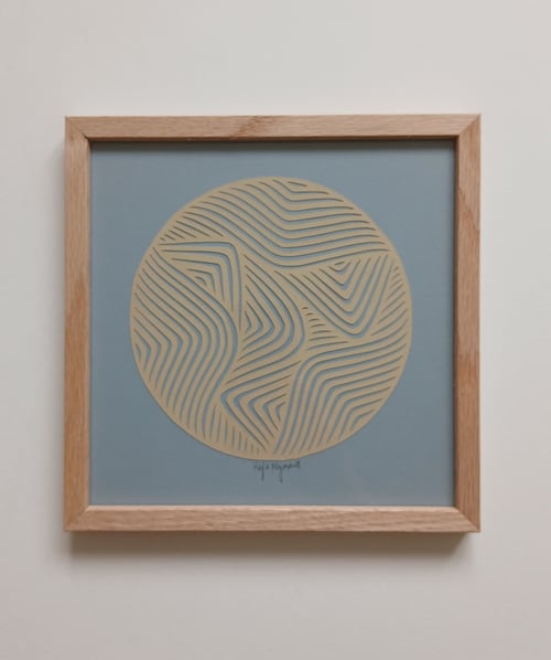 20x20cm, papercut, dueblå, indrammet 