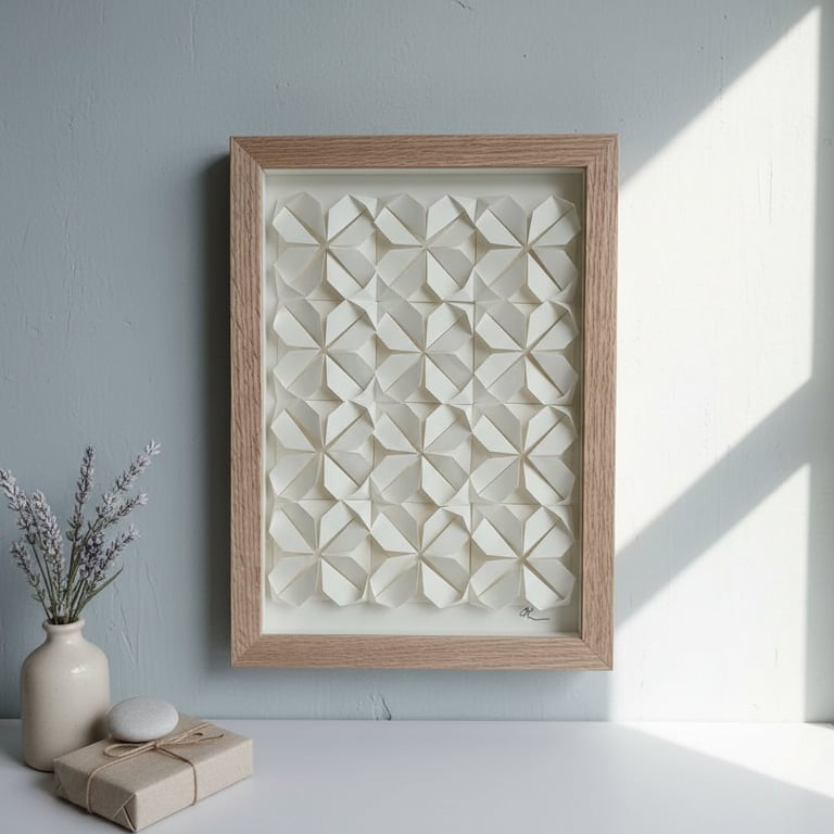 A4 foldet papirværk. naturhvid, indrammet