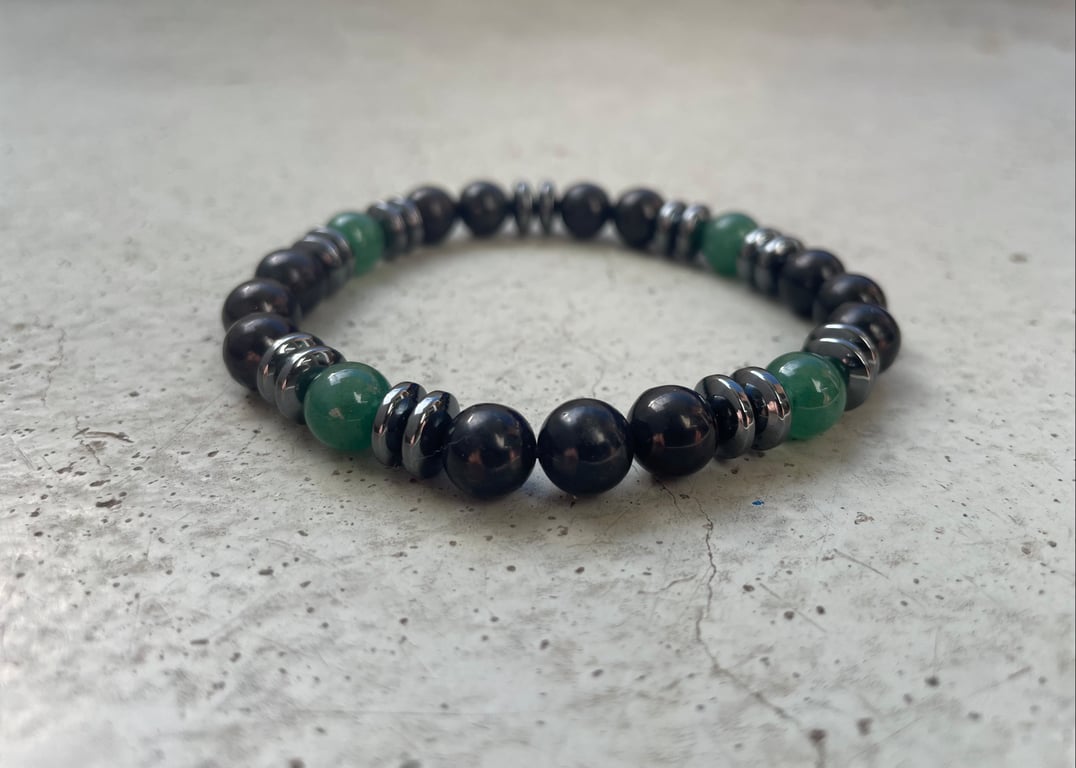 Shungit med grøn Aventurin og sort Hæmatit - Kvalitet A