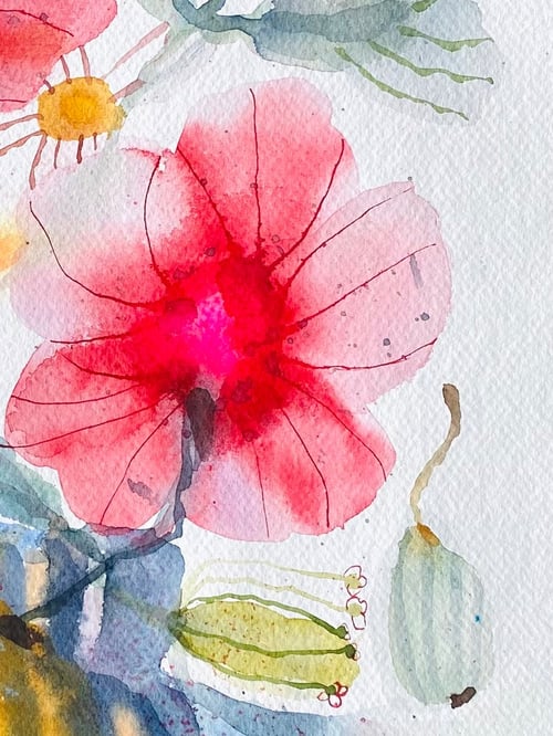 Flyvende pærer og vilde blomster #4 - original akvarel (2)
