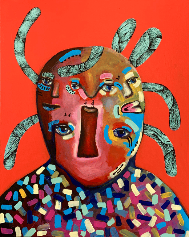 Multimenneske på rød baggrund II