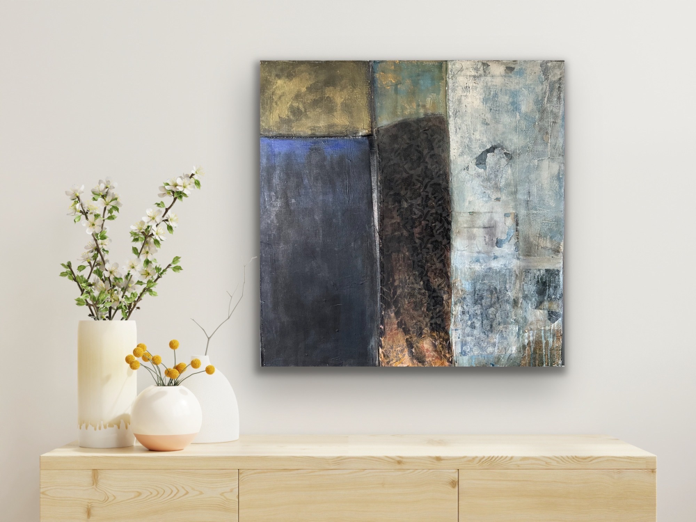 MALERI 80x80 - ROLIGE TANKER MED ET DRØMMENDE BLIK UD OVER LANDSKABET