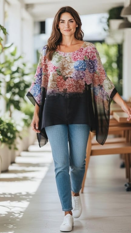 Hortensia Chiffon blouse. Black w mix colours. Onesize 36-46. (2)