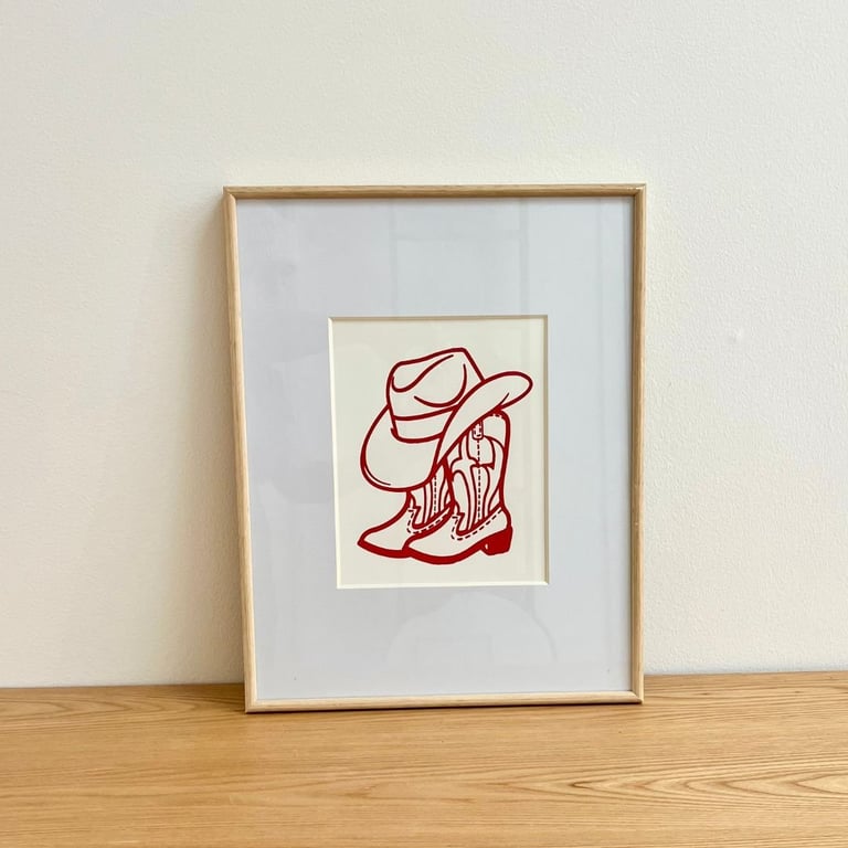 Howdy cowgirl – serigrafi i rød på tonet papir billede 2