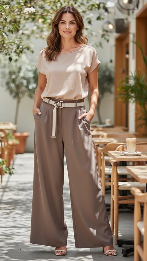 Noelle wide klassisk pants, Latte. Onesize 36-46. (2)