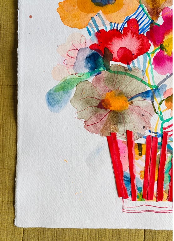 Blomsterhav med rødstribet collage #2 billede 5