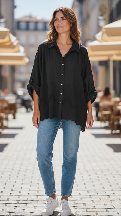 Jessie cotton shirt, Black. Onesize 36-46. (2)