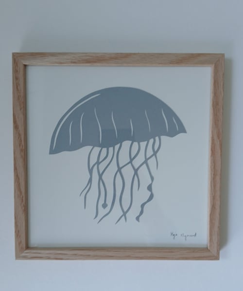 20x20cm gople nr 97, dueblå, indrammet 