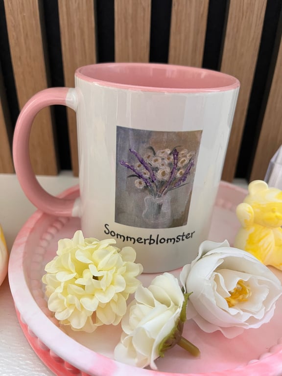 kop, lyserød med blomstermotiv billede 2