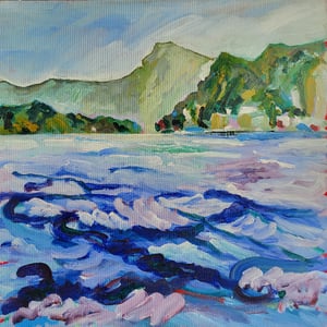 Landskab akryl på lærred 60 x 60 cm indrammet i sølvramme – produktbillede