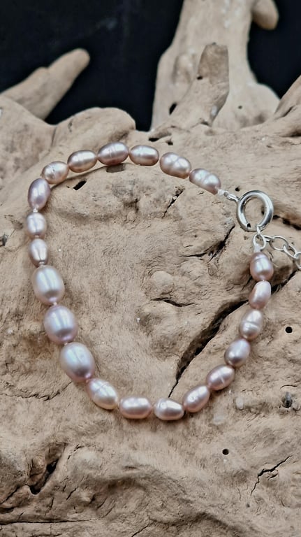 Rosa sølv armbånd - 22 cm.