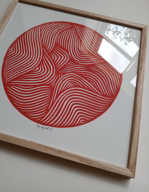 30x30cm papercut, valmuerød, indrammet  (2)