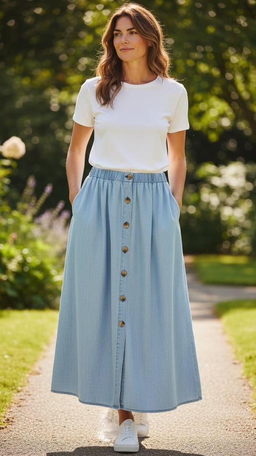 Gunbritt long skirt. Light denim blue. Onesize 38-50. (2)